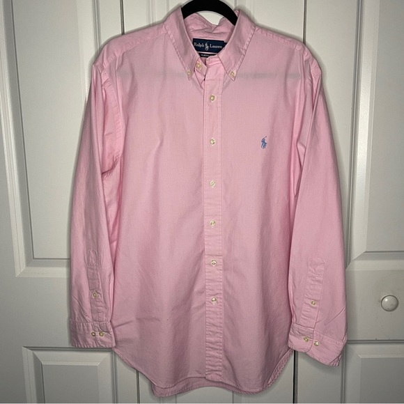 Polo Ralph Lauren Pink Light Blue Pony 16.5 32/33 Button Up Cotton Classic Fit - Picture 1 of 6